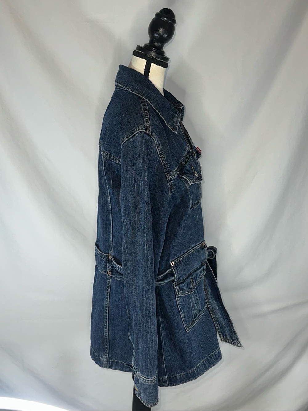 Vintage Y2K Levis Bush Jacket Full Zip Denim Jean Belted Chore Jacket Size Large - Picture 10 of 14